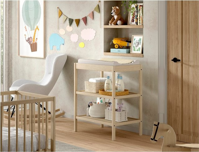 Vipack Wickel- und Beistellregal aus massiver Buche in Braun mit 3 Ablageebenen für das Babyzimmer - Bild 1