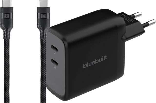 BlueBuilt 100-Watt-GaN-Ladegerät mit 2 USB-C-Ports in Schwarz inklusive 240 W USB-C-Kabel aus Nylon (2 m) - Bild 1