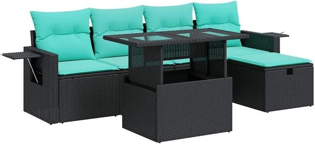 vidaXL 6-teilige Garten-Sofagarnitur aus Poly-Rattan und Akazie in Grau mit Kissen - Bild 1