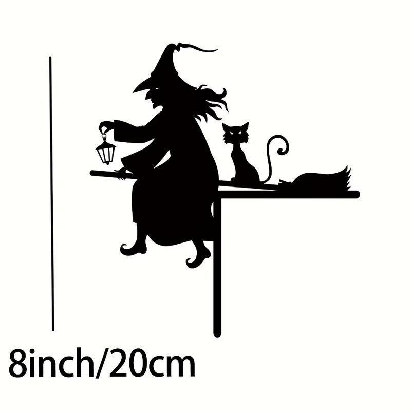HELLOYOUNG Halloween Dekoration Hexe und Katze Silhouette aus Eisen in Schwarz - Bild 2