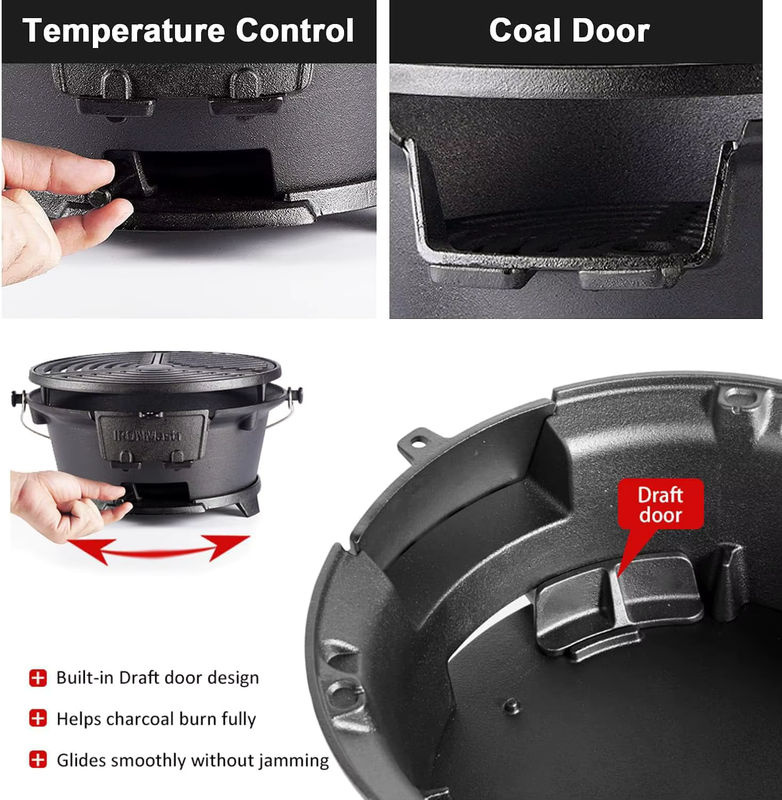 Tragbarer Hibachi-Grill aus Gusseisen in Schwarz für Outdoor und Camping, Tischgrill für Holzkohle, B/T/H: 28,96 x 28,96 x 15,24 cm - Bild 5