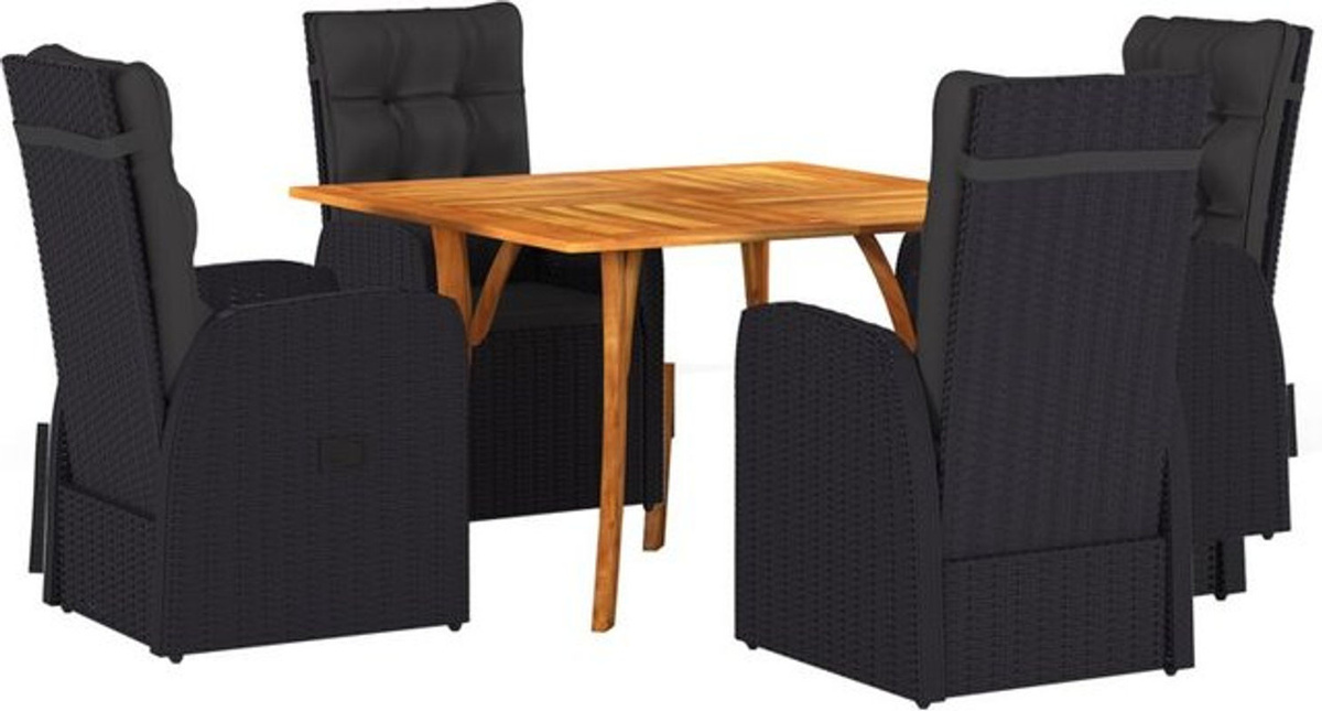 5-teiliges Garten-Esszimmer-Set von vidaxl aus Poly-Rattan und Akazie in Schwarz mit Kissen - Bild 1