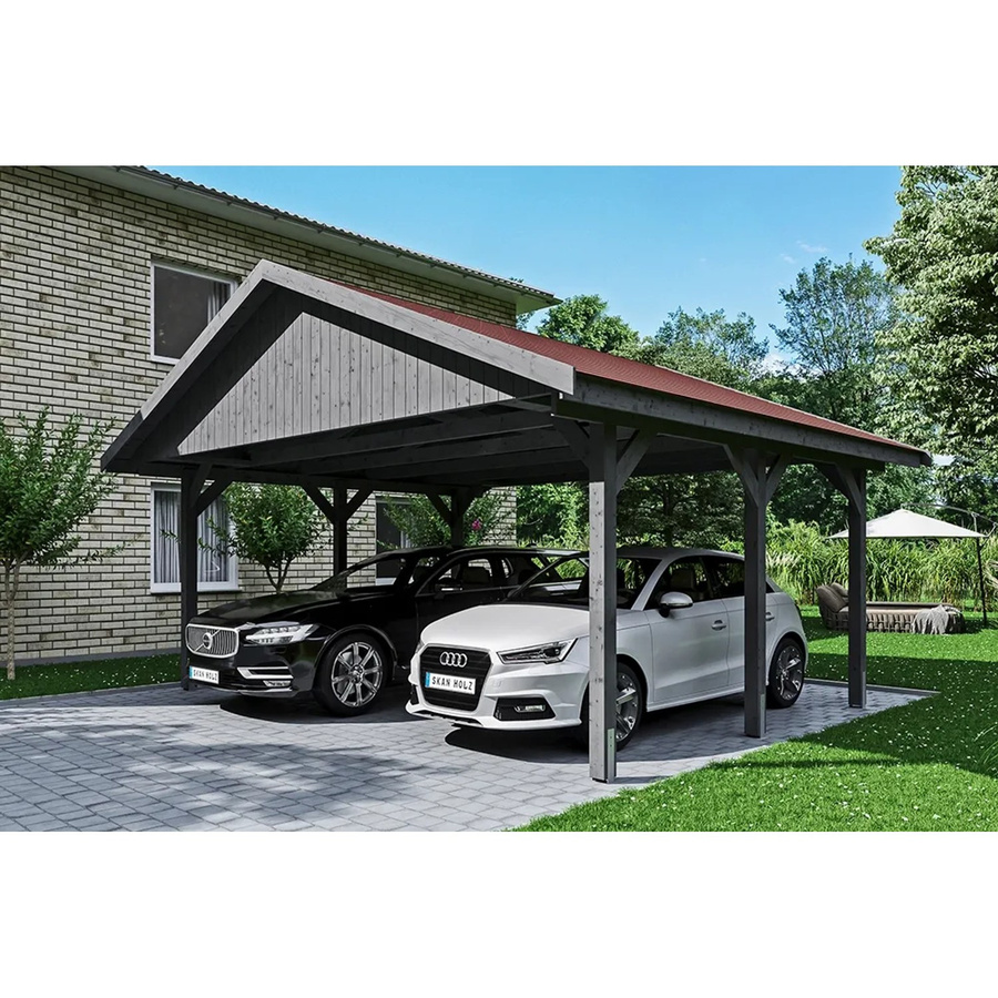Skan Holz Carport Wallgau Satteldach aus Nadelholz in Grau mit Dachschindeln B: 620 cm, T: 500 cm, H: 354 cm - Bild 2