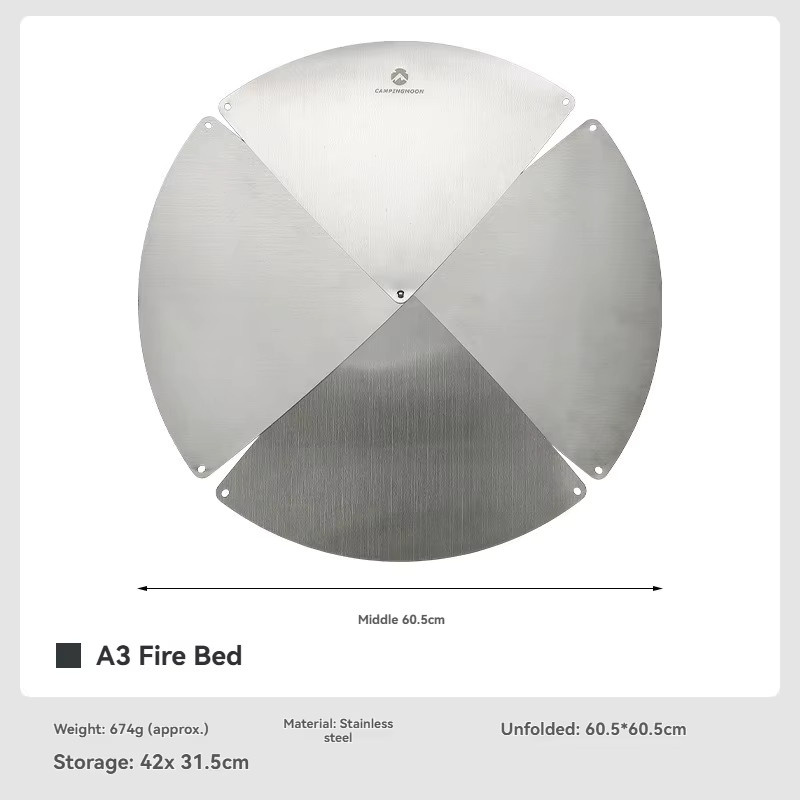 CAMPINGMOON Outdoor Feuerstelle A3-Q aus Edelstahl in Silber, runde Faltbare Brennplattform für Camping und Garten - Bild 3