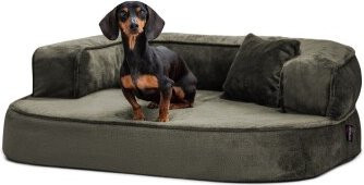 Tierlando SHARLEEN VISCO PLUS Orthopädisches Hundesofa mit Teddystoff in Dunkelolivgrün B/T/H: 100 x 80 x 40 cm - Bild 1