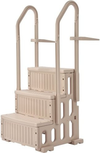 VEVOR Sicherheitsleiter für Einbau- und Aufstellpools, 3-stufige Treppe mit Doppelhandlauf und rutschfesten Stufen, Farbe: Taupe, max. Tragkraft: 180 kg - Bild 1