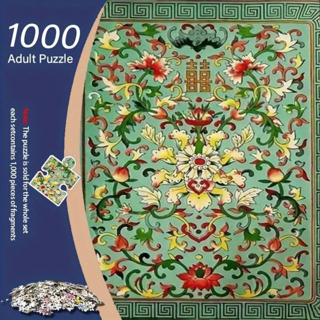 AZNM Traditionelles chinesisches Puzzle, Glückssymbol mit Blumen, Fledermäusen, 1.000 Teile - Bild 1