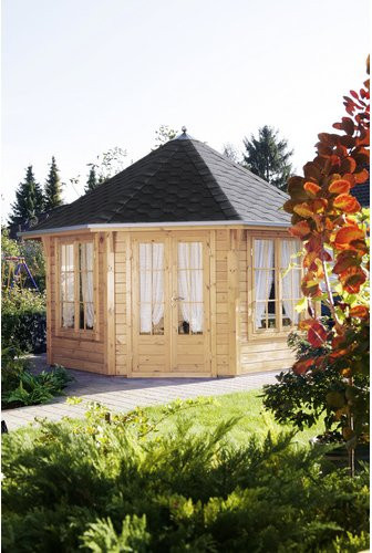 Wolff Finnhaus Holzpavillon Roma 4.0 achteckig mit Dacheindeckung beige B/T: 400 x 400 cm - Bild 1
