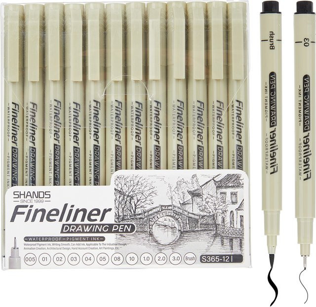 12er-Pack professionelle Archivmarker mit wasserfester Tinte für Künstler und Skizzen in verschiedenen Größen - Bild 1