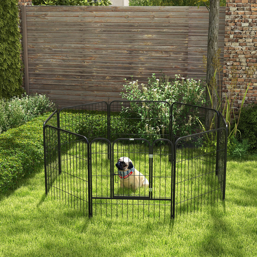 PawHut Welpenauslauf aus Metall mit Tür, individuell gestaltbares Freigehege für Hunde und Haustiere, Schwarz - Bild 2