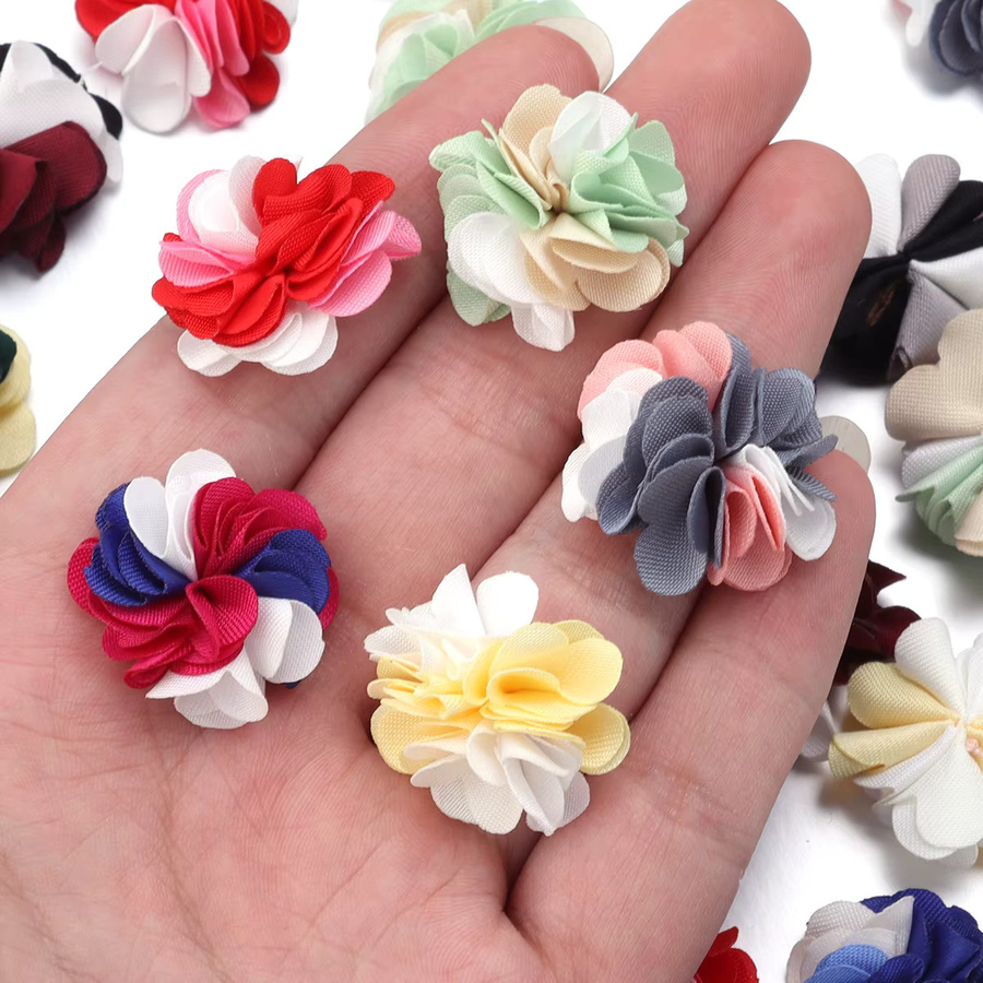 10 Stück handgefertigte Stoff-Blumen in Gelb und Multicolour, 2,5 cm Durchmesser, Textil-Dekoration für DIY-Projekte und Hochzeiten - Bild 5