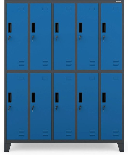 BARTEK Metallspind Umkleideschrank mit 10 Fächern und Kleiderstange in Anthrazit-pfauenblau Blau, B/T/H: 136 x 45 x 172 cm - Bild 1