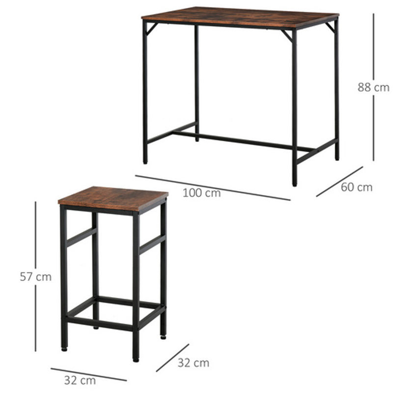 HOMCOM Bar-Set im Industrial-Design aus Holzwerkstoff und Stahl, Braun, B: 60 cm, H: 88 cm - Bild 2