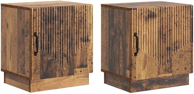 Set aus 2 vidaXL Nachttischen im Vintage-Design aus Holzwerkstoff, Farbe Braun, B/T/H: 43 x 34,5 x 47 cm - Bild 1