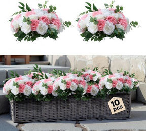 VEVOR Kunstblumen Set aus 10 Seidenrosen-Blumenkugeln in Rosa und Weiß, runde Tischdekoration für Hochzeiten und Heimdekoration, Durchmesser: 45,7 cm - Bild 1