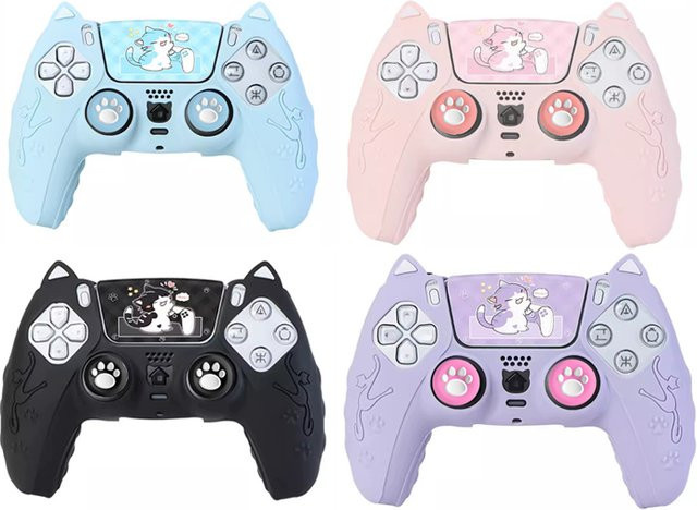 ERIKOLE Silikon Thumb-Stick Grip für PlayStation 5 PS5 Controller in Pink mit süßem Katzen-Design - Bild 1