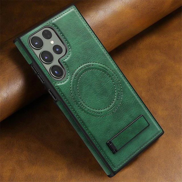 LICOERS Leder Hülle mit Standhalterung und MagSafe für Samsung Galaxy S26 Ultra, S26 Plus und S26 in Blau oder Grün - Bild 1