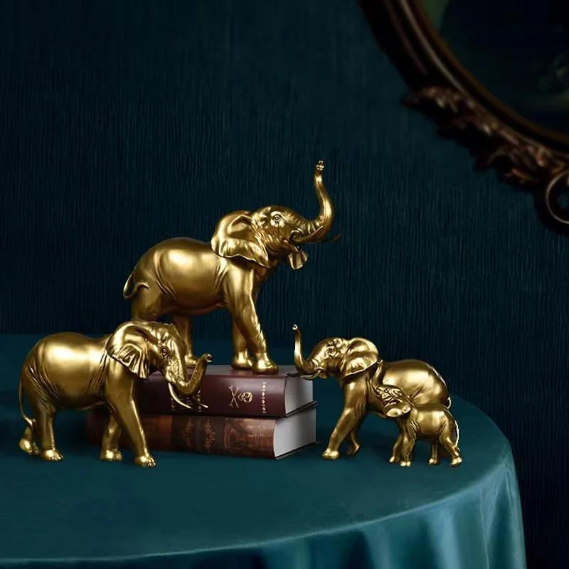 Yiran Furniture Elefantenskulptur in Gold aus Harz als moderne Desktop-Dekoration für dein Wohnzimmer, Höhe: 25 cm, Breite: 25 cm, Tiefe: 20 cm - Bild 1