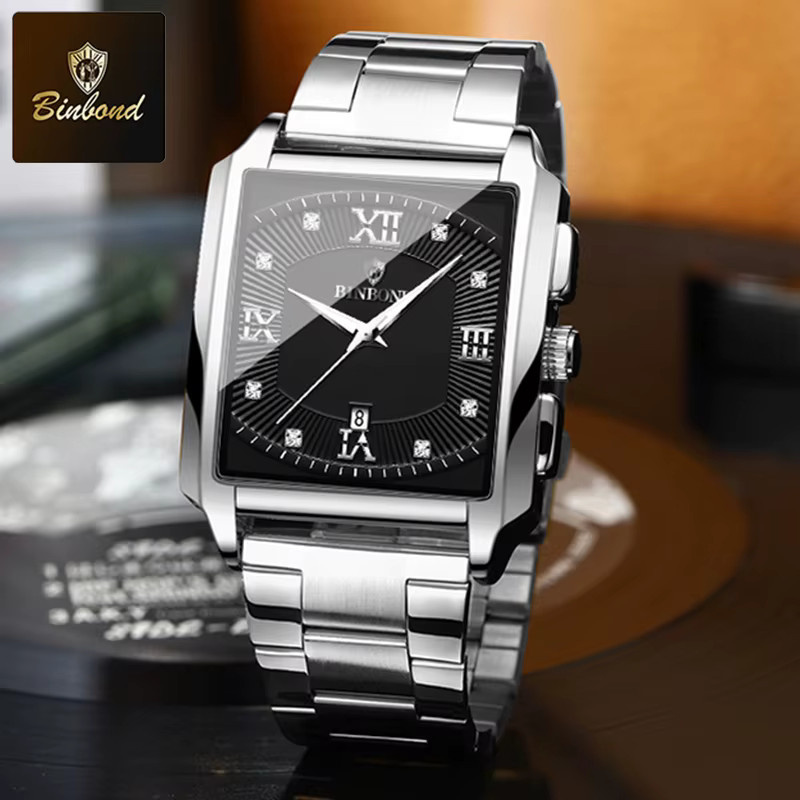 BINBOND Armbanduhr Edelstahl, Quarz, Silber, Herren, Datum - Bild 1