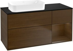 V&B Waschtischunterschrank Finion mit Wandbeleuchtung in Walnuss Furnier, Braun, B/T/H: 120 x 60 cm - Bild 1