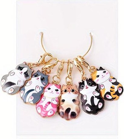 Häkelnadel-Markierer Katzen-Design, Legierung, beige, 6 Stück, Unisex - Bild 1
