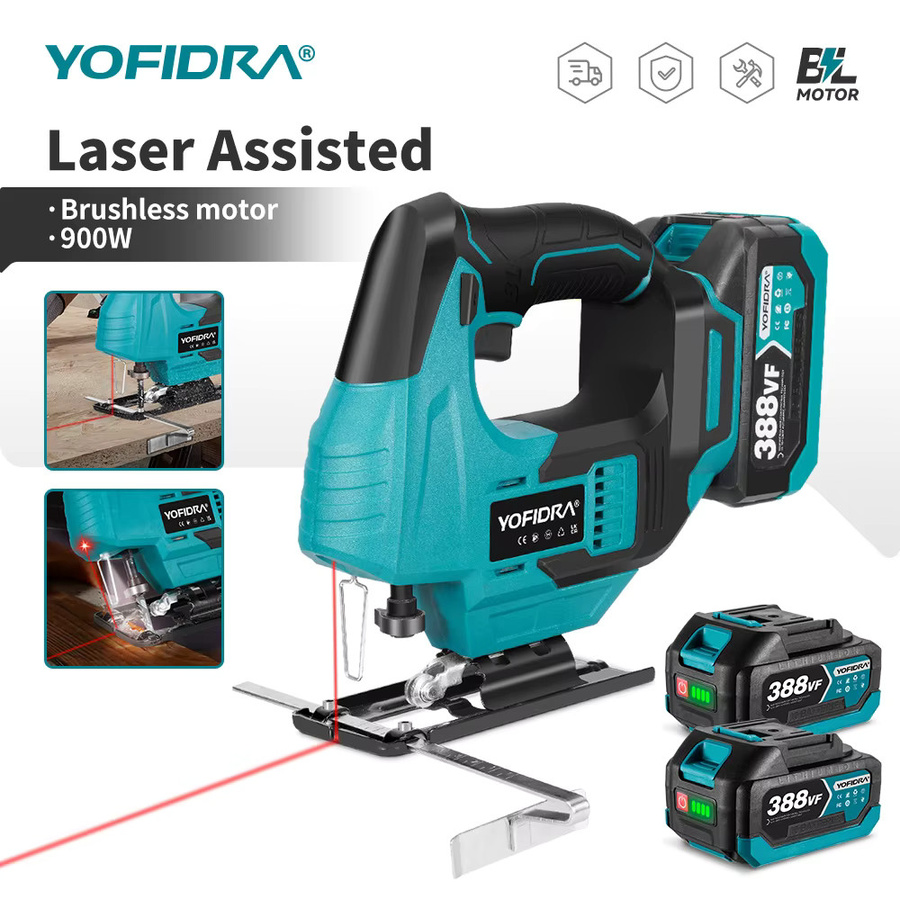 YOFIDRA Bürstenlose Elektro-Stichsäge mit Infrarot-Laser und variabler Geschwindigkeit, Multifunktions-Kurvenschneider in Türkis, kompatibel mit Makita 21V Akku - Bild 6