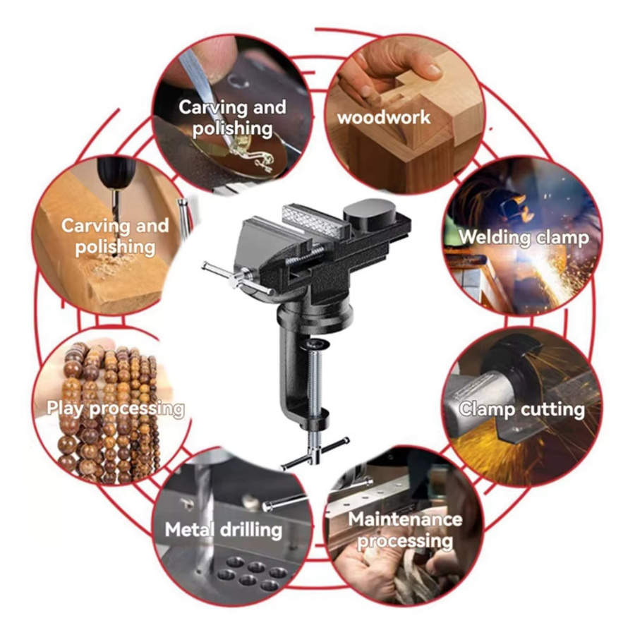 NIUXIANG Universal Schraubstock 360 Grad drehbar in Schwarz für Hobby und Bastelarbeiten - Bild 5