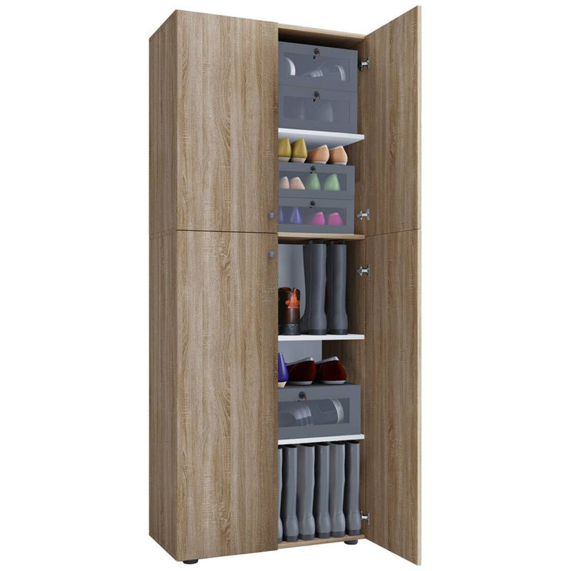 VCM Schuhschrank Lona Allzweckschrank in Eiche Sonoma Nachbildung und Weiß mit 4 Drehtüren, B: 70 cm, H: 184 cm, T: 40 cm - Bild 3
