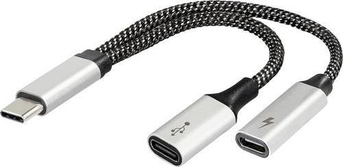 Maxtrack USB-C Adapter in Silber mit 1x USB-C Stecker und 2x USB-C Buchsen inklusive Power Delivery, Länge: 14,5 cm - Bild 1