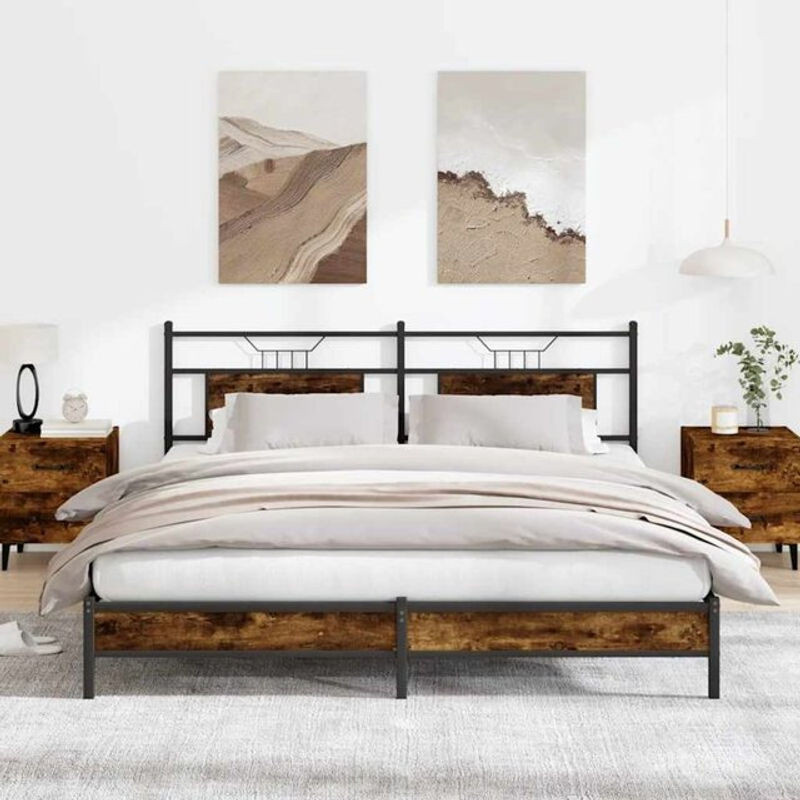 Bettgestell aus Holzwerkstoff und Stahl in Räuchereiche Braun von vidaxl, B/T/H: 183 x 213 x 91,5 cm - Bild 1