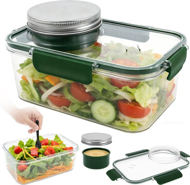 Willstar Tragbare Salatbox aus Kunststoff mit Dressingbehälter, Transparent, Auslaufsicher, B/T/H: 21,0 x 11,0 x 2,0 cm - Bild 1