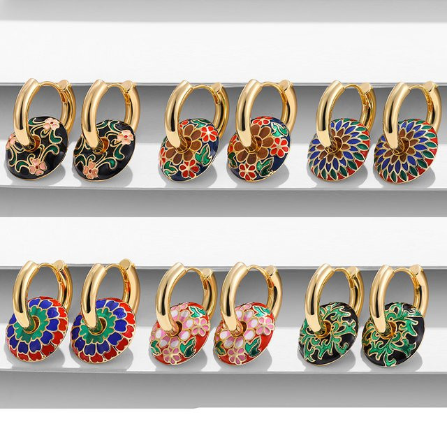 Erpels Ohrringe, Emaille bunte Blumen, Edelstahl, 18K vergoldet, Damen - Bild 1