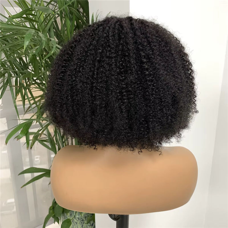 HairUGo Afro-verworrene Bob-Perücke aus Echthaar mit 4x4 Spitzenverschluss in Schwarz - Bild 5