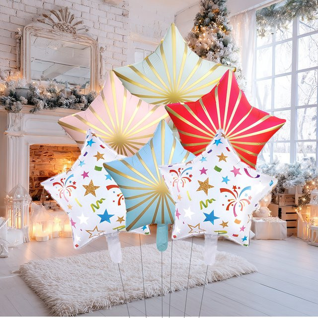 6er Set Stern Folienballons von EACH PARTY in Mehrfarbig für Weihnachts- und Silvesterdekoration, Durchmesser: 45,72 cm - Bild 1