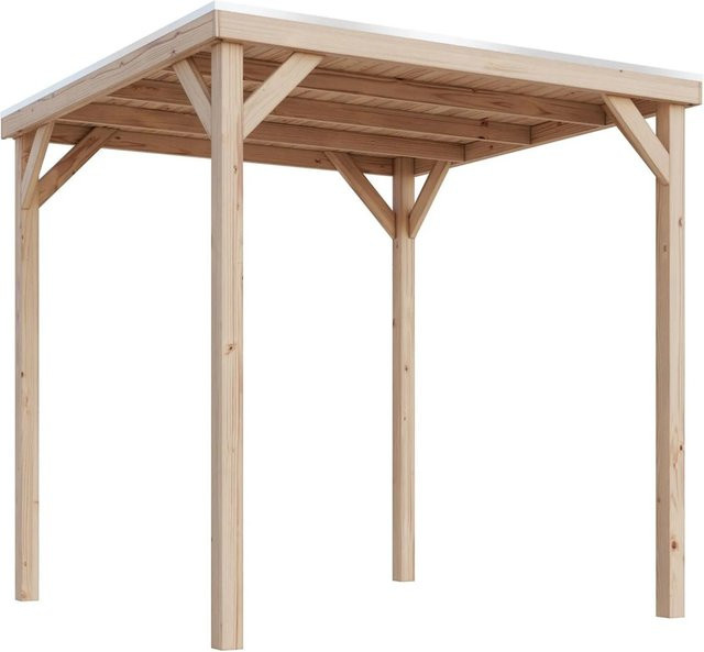 Karibu Pavillon Kvadrat aus Fichte in Natur mit Massivholzdach und Alu-Abschlussleiste, B/T/H: 243 x 231 x 231 cm - Bild 1
