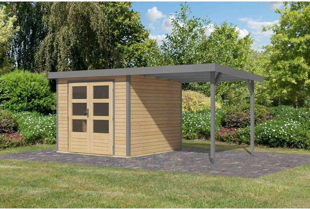 Karibu Gartenhaus Ernesto mit Anbaudach in Natur/Grau, 3,5 m², B: 209 cm, T: 238 cm, H: 242 cm - Bild 1
