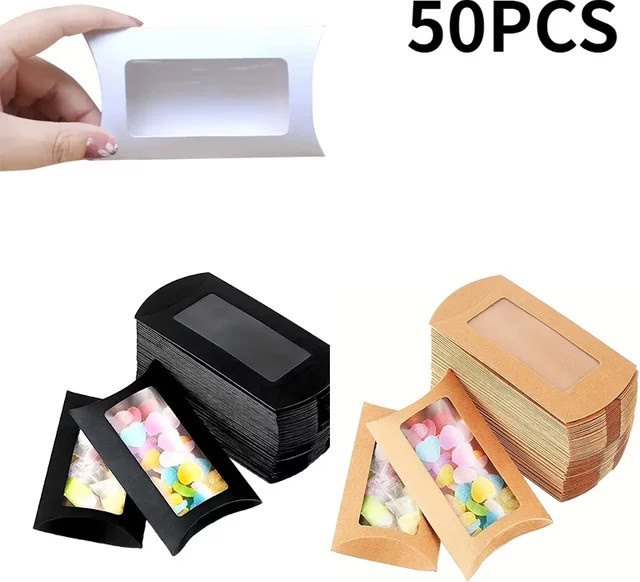 50 Stück Geschenkboxen aus Papier mit transparentem PVC-Fenster in Schwarz für Schmuck, Süßigkeiten und besondere Anlässe wie Hochzeit oder Geburtstag - Bild 1