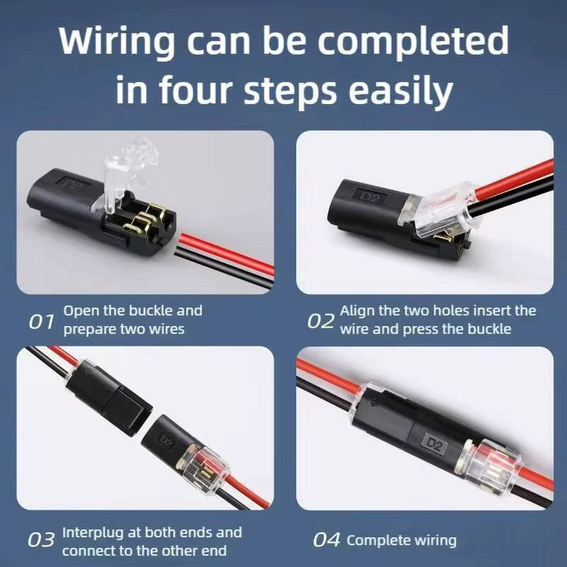 QHJIA Elektrischer LED-Drahtverbinder T-Typ Schnellverbinder als 1-, 2- oder 3-poliger Wegstecker aus Kunststoff - Bild 4