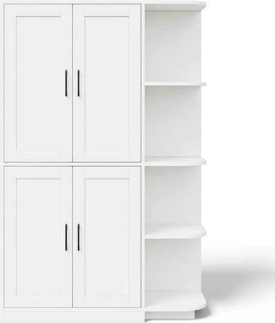 Merax Küchenschrank in Weiß, moderner Vorratsschrank mit 4 Türen und 4 Regalen, B/T/H: 103 x 40 x 163 cm - Bild 1