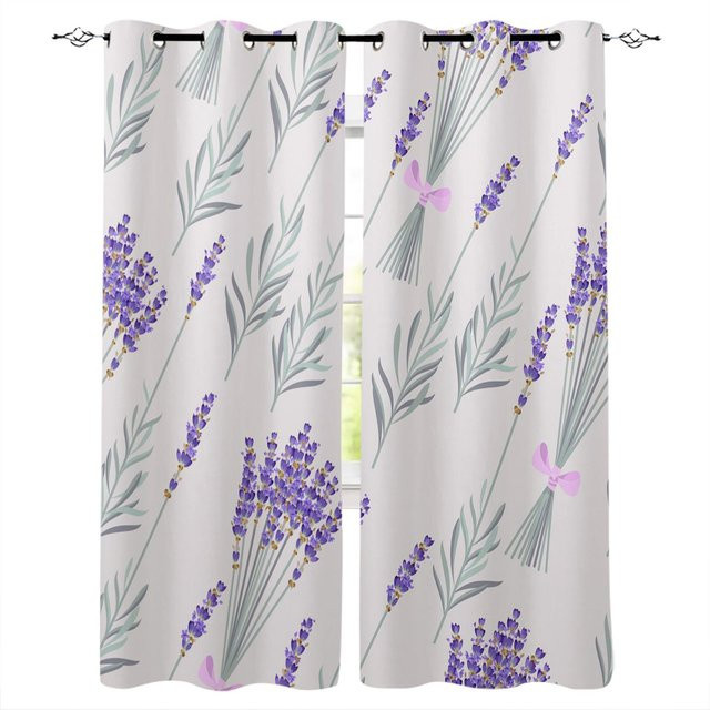 Super Six Fenstervorhang mit lila Lavendelblüten-Design, semi-transparent, Farbe: Lila, Breite: 135 cm, Höhe: 92 cm - Bild 1