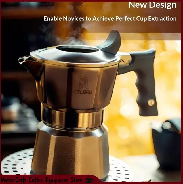 HOT Colbro Moka Pot Edelstahl-Espressokocher in Silber mit Doppelventil und Dreifachventil sowie dualer Temperaturregelung - Bild 1