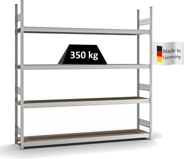 PROREGAL Weitspannregal Stecksystem T-Profil in Silber, verzinkt, mit 4 Ebenen Spanplatten Fachböden, H x B x T: 250 x 250 x 40 cm - Bild 1