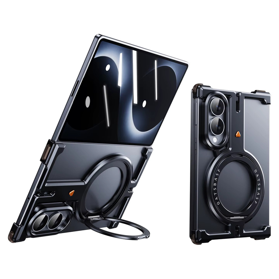 Eary Metallhülle für Samsung Galaxy Z Fold 8 in Titanium Black mit 360-Grad-Drehgriff-Ständer und Slim Bumper Schutz - Bild 5