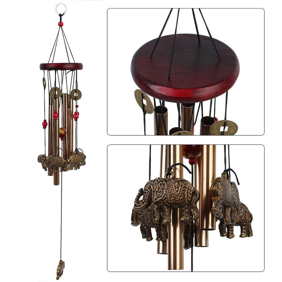Tooarts Metall Windspiel mit Elefantenmuster in Gold als Deko-Ornament für Innen und Außen - Bild 2