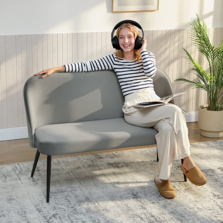 HOMCOM 2-Sitzer Polstersofa in Grau mit Samtoptik und geschwungener Rückenlehne, modernes Loungesofa für Wohnzimmer und Schlafzimmer, Breite: 127 cm - Bild 2