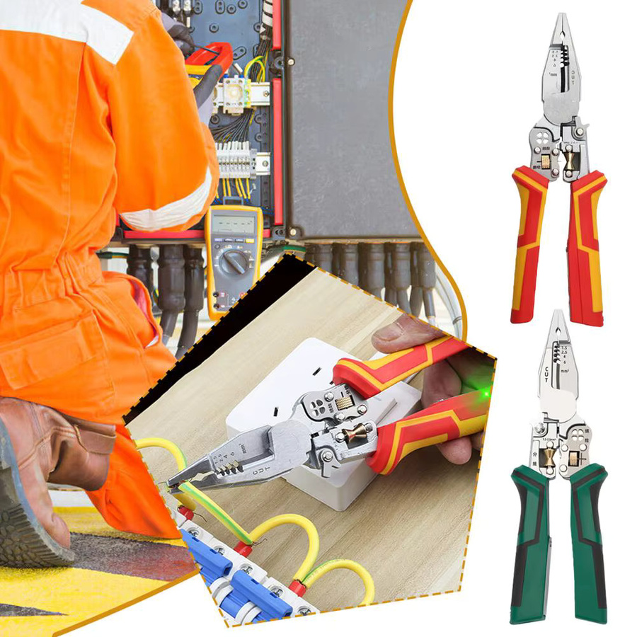 9-in-1 faltbarer Abisolierer aus Chrom-Vanadium-Stahl in Orange zum Abisolieren, Crimpen, Schneiden und als Schraubenschlüssel - Bild 3
