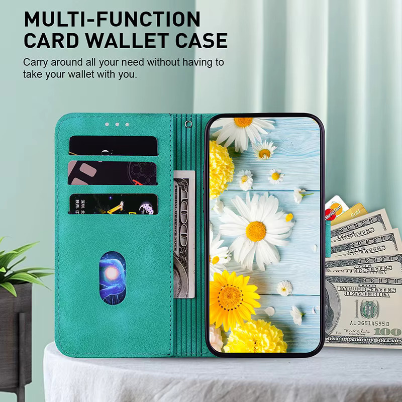 Magnetische Leder-Schutzhülle im Brieftaschen-Design für Realme 10 11 12 13 14 15 16 Pro Plus 5G sowie Realme 14X 15T 12 13 Lite in Purple und Turquoise - Bild 4