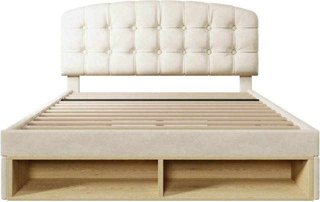 okwish Polsterbett mit Schubladen aus Samt in Beige, B/T/H: 140 x 190 x 103 cm (ohne Matratze) - Bild 1