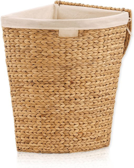 Lycce Eckwäschetruhe aus Wasserhyazinthe in Beige mit Deckel und herausnehmbarem Baumwolltasche - Bild 1
