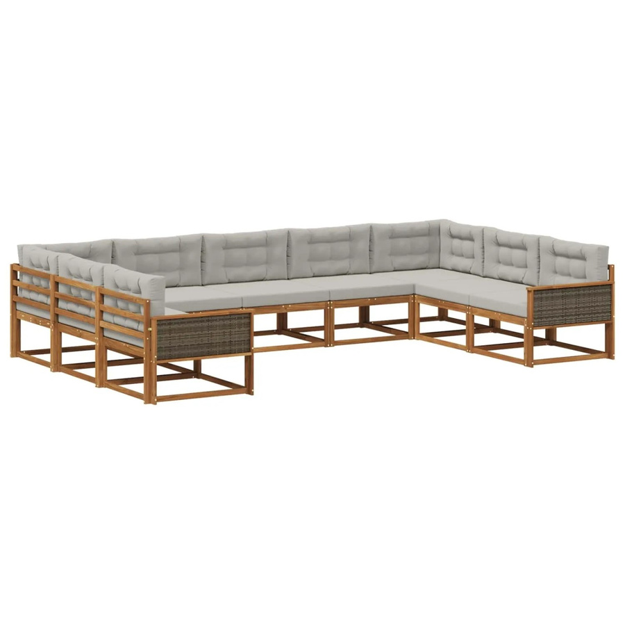 vidaXL Outdoor-Sofagarnitur in U-Form aus massivem Akazienholz mit Kissen, Grau/Natur - Bild 2